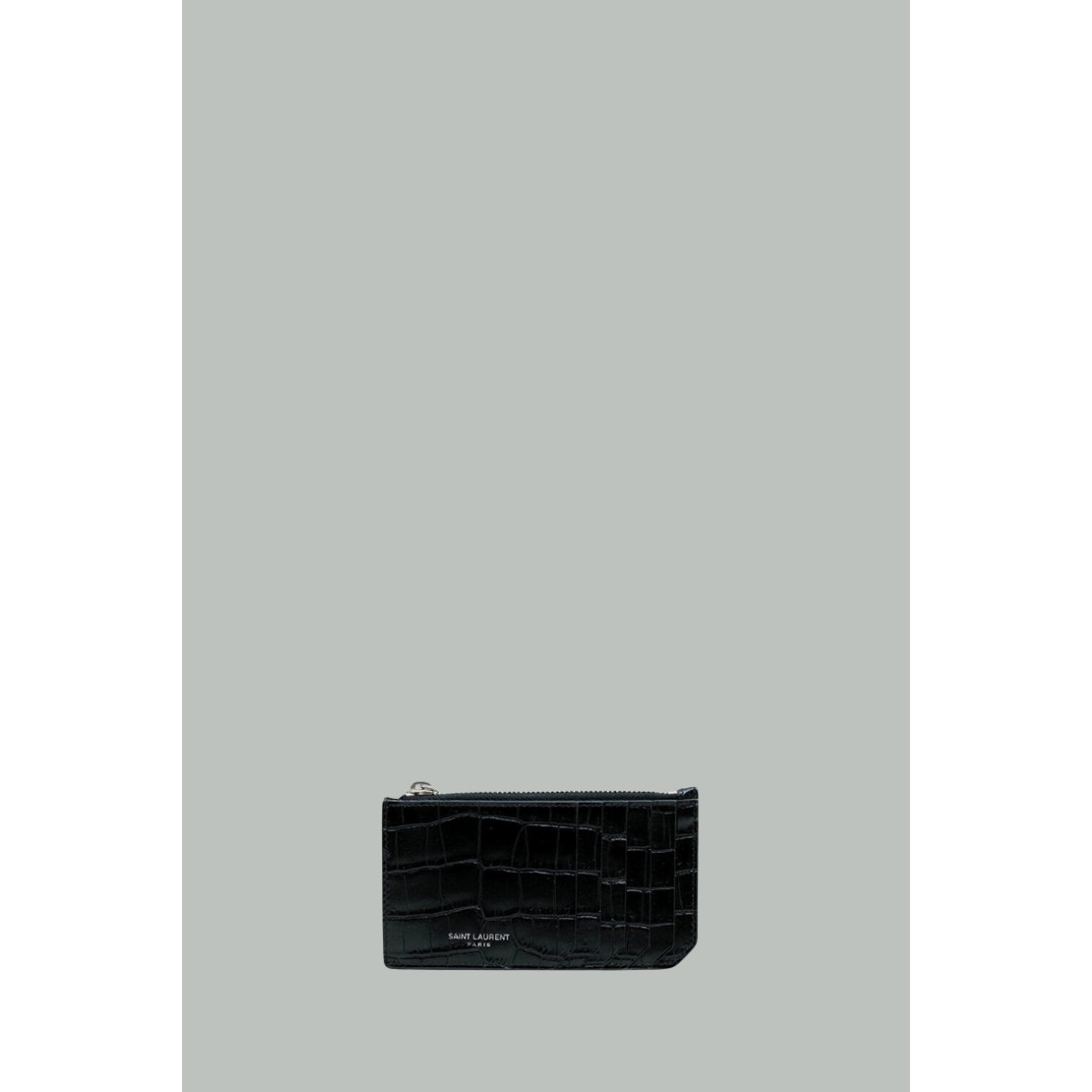 Porte-cartes zippé effet crocodile - Noir - SAINT LAURENT