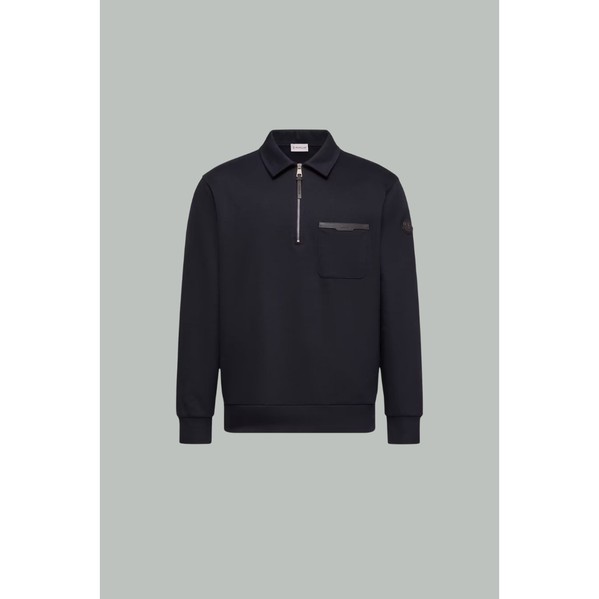 Sweat Semi-Zippé En Coton Mélangé Avec Logo En Cuir - Bleu - MONCLER