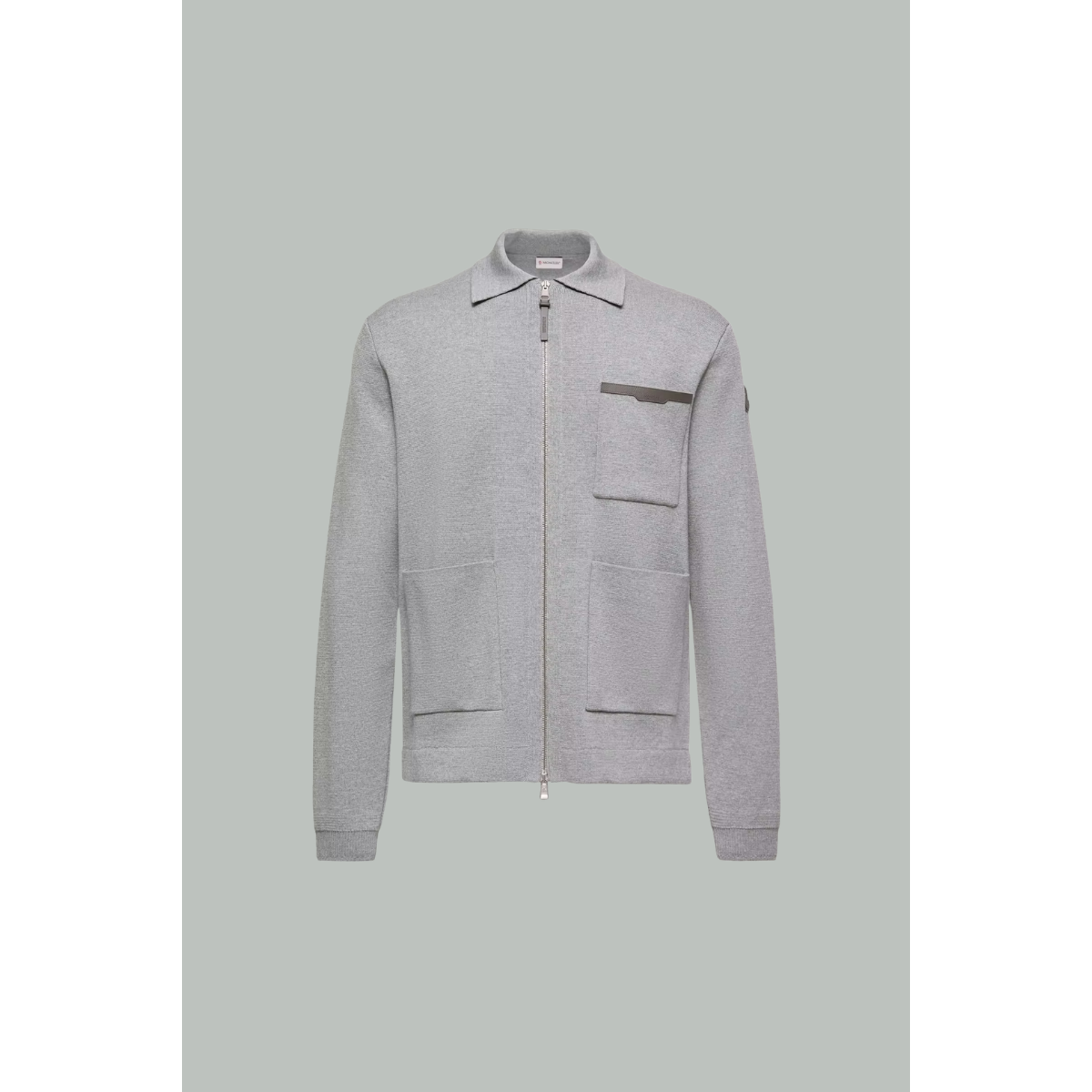 Sweat Semi-Zippé En Coton Mélangé Avec Logo En Cuir - Gris - MONCLER