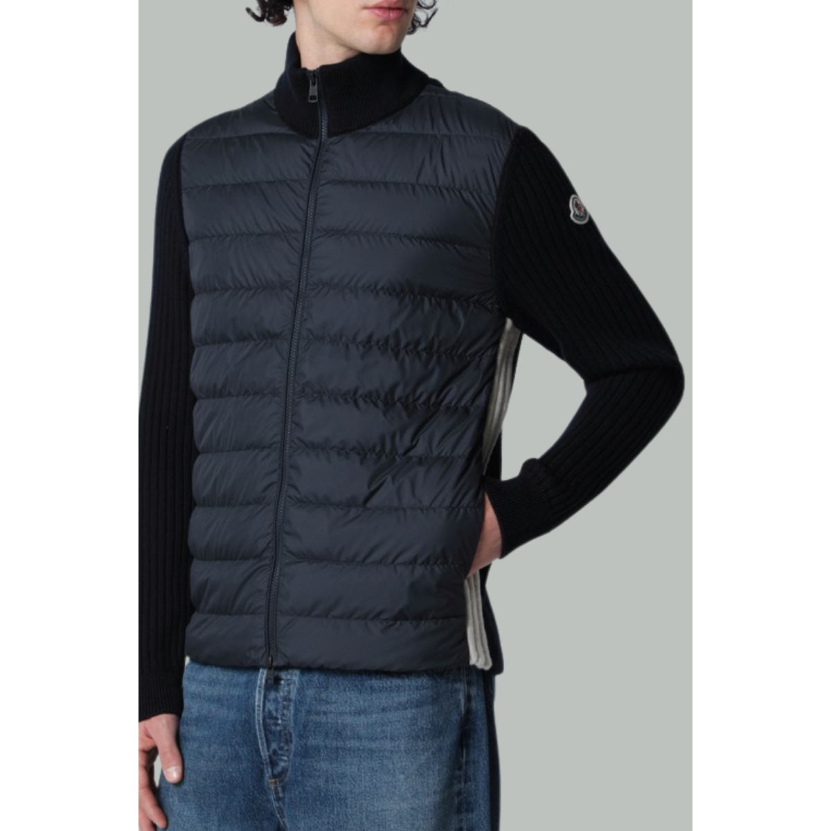 Cardigan Matelassé En Coton Bleu Marine Avec Zip - Bleu Marine - MONCLER