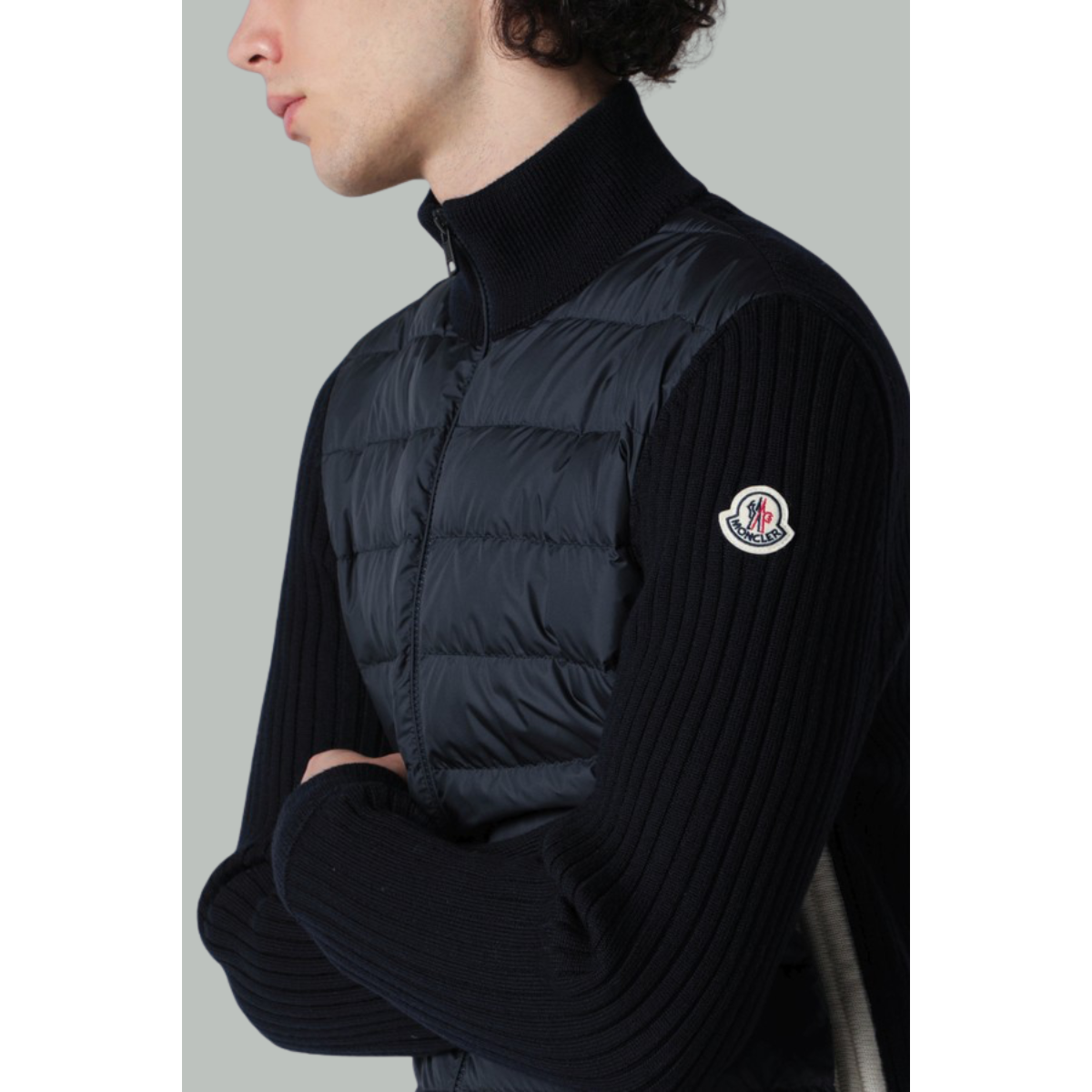 Cardigan Matelassé En Coton Bleu Marine Avec Zip - Bleu Marine - MONCLER