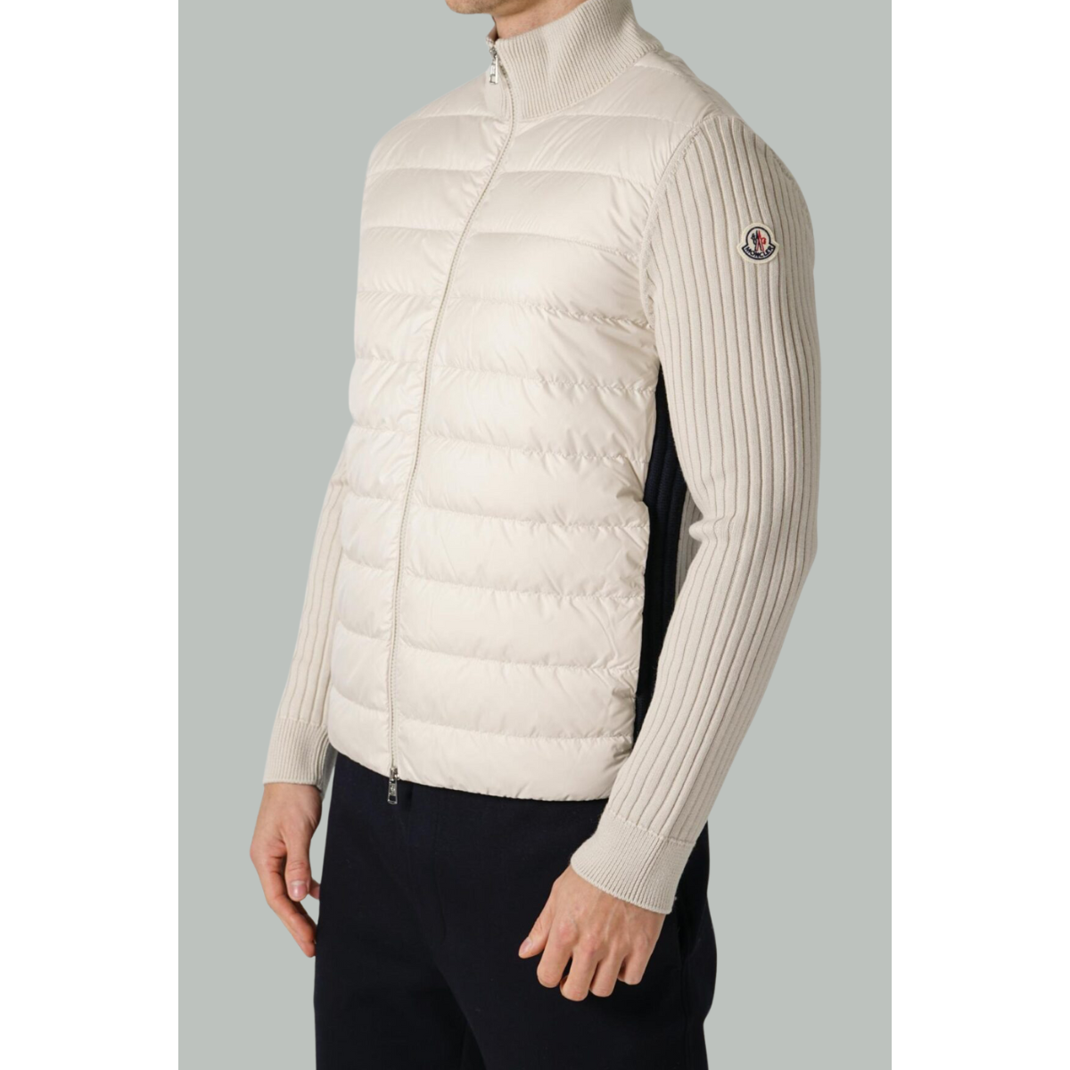 Cardigan Matelassé En Coton Ecru Avec Zip - Ecru - MONCLER