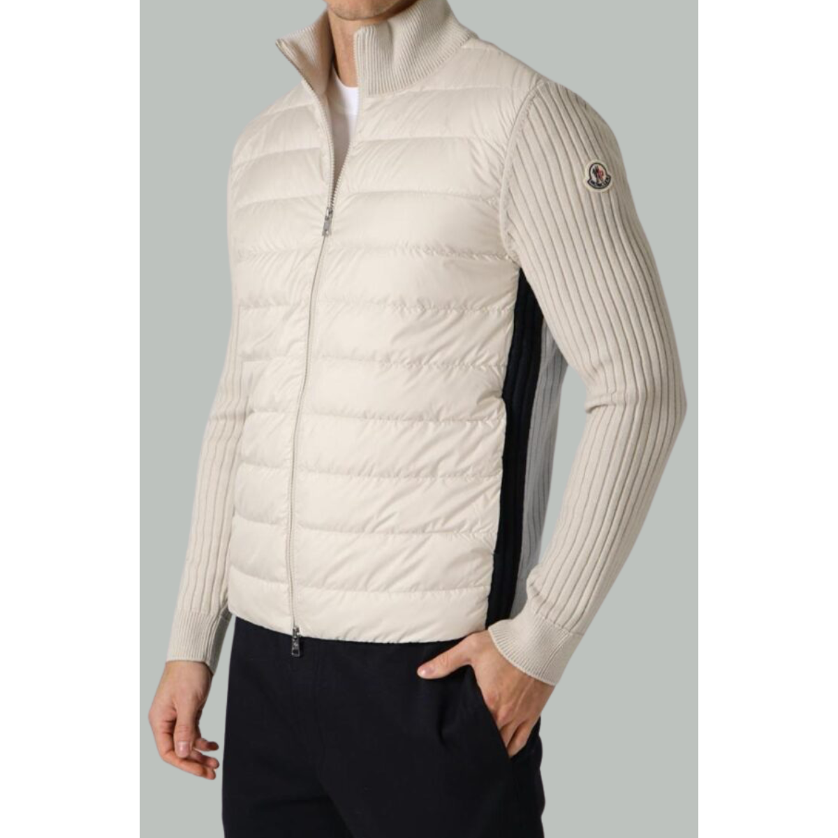 Cardigan Matelassé En Coton Ecru Avec Zip - Ecru - MONCLER