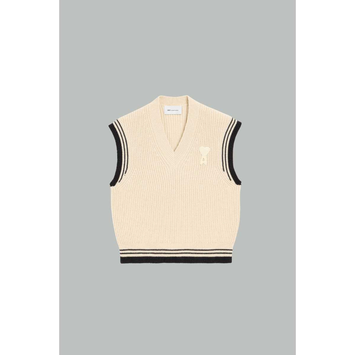 Pull Blanc Sans Manches Ami De Coeur en Laine Côtelée - Ecru - AMI Paris