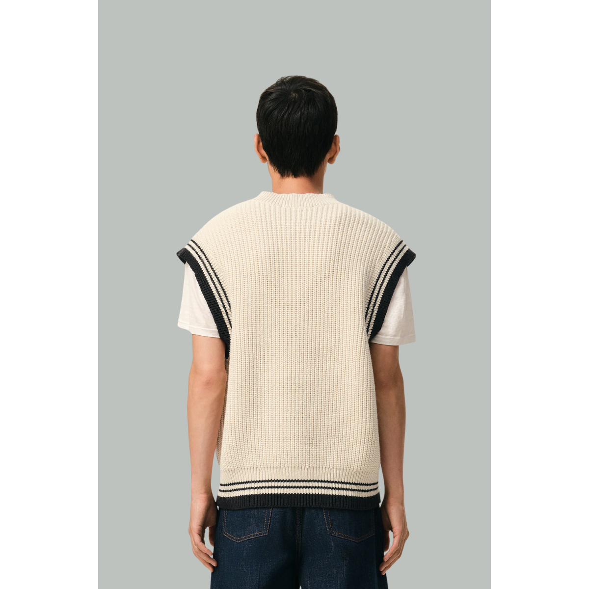 Pull Blanc Sans Manches Ami De Coeur en Laine Côtelée - Ecru - AMI Paris