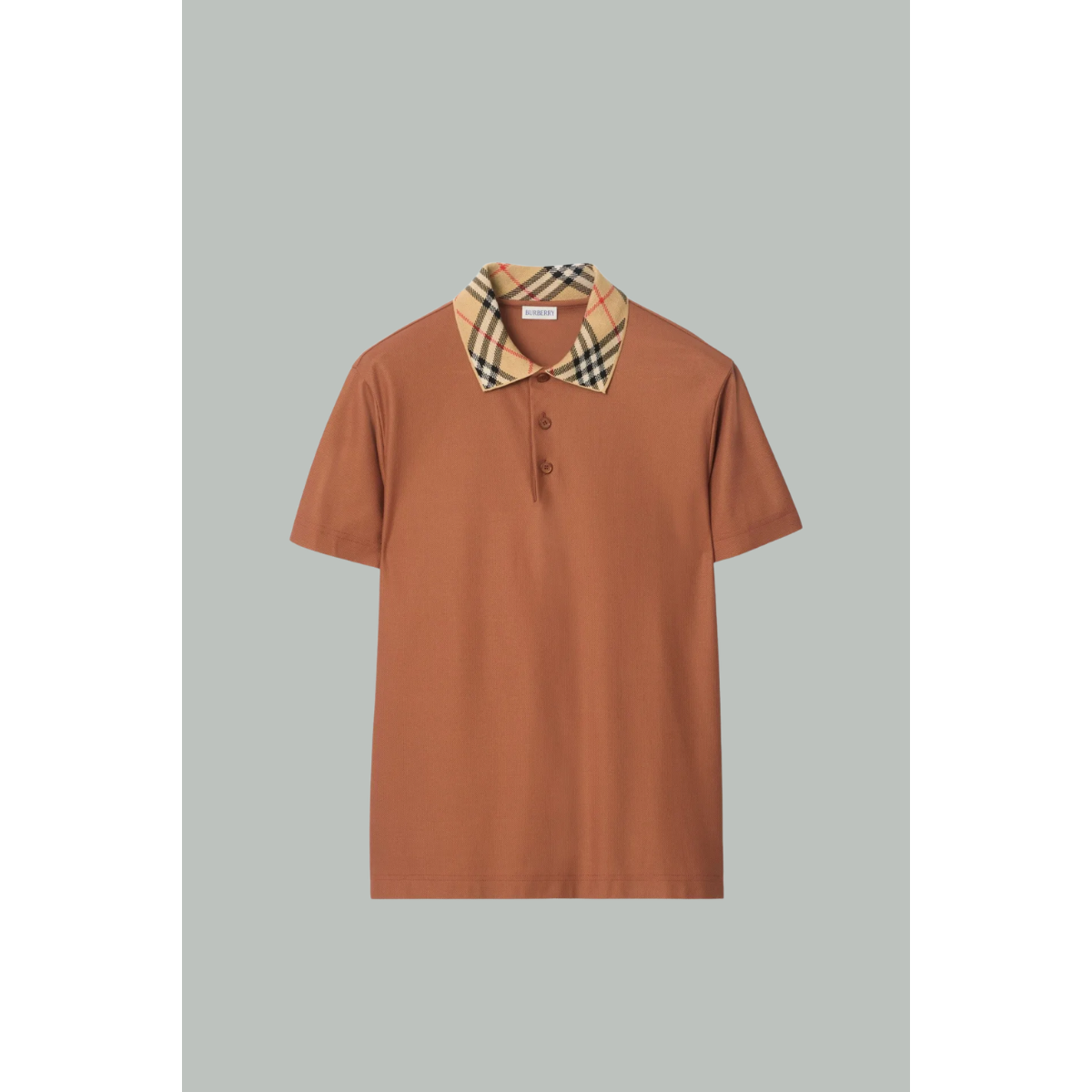Polo En Coton à Col à Carreaux - Brique - BURBERRY