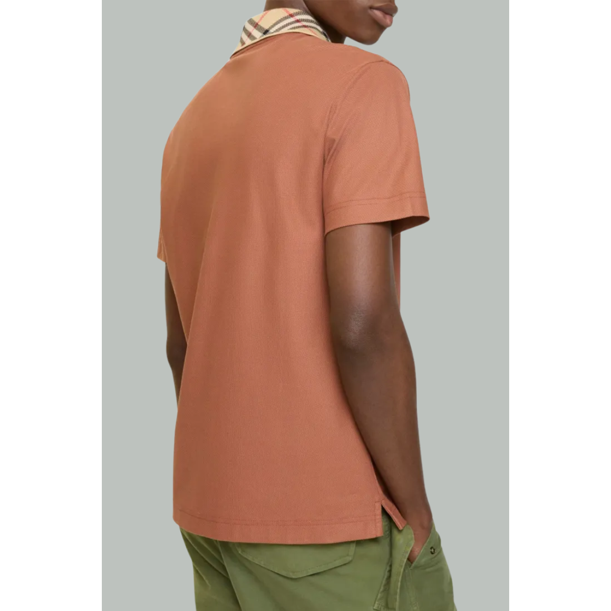Polo En Coton à Col à Carreaux - Brique - BURBERRY