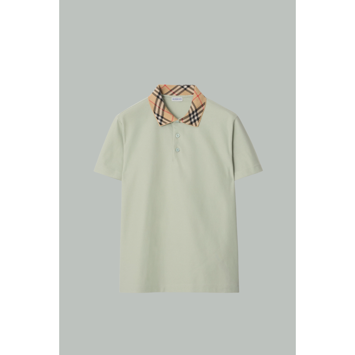 Polo à Col Check En Coton - Vert d'eau - BURBERRY