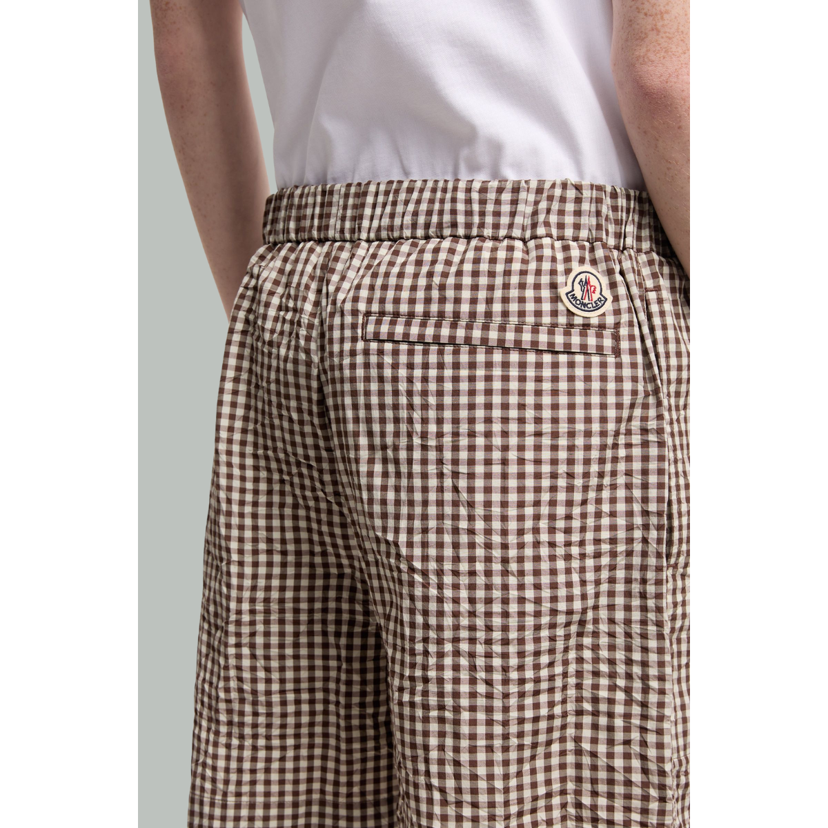 Short En Coton Mélangé À Motif Vichy - Marron Blanc - MONCLER