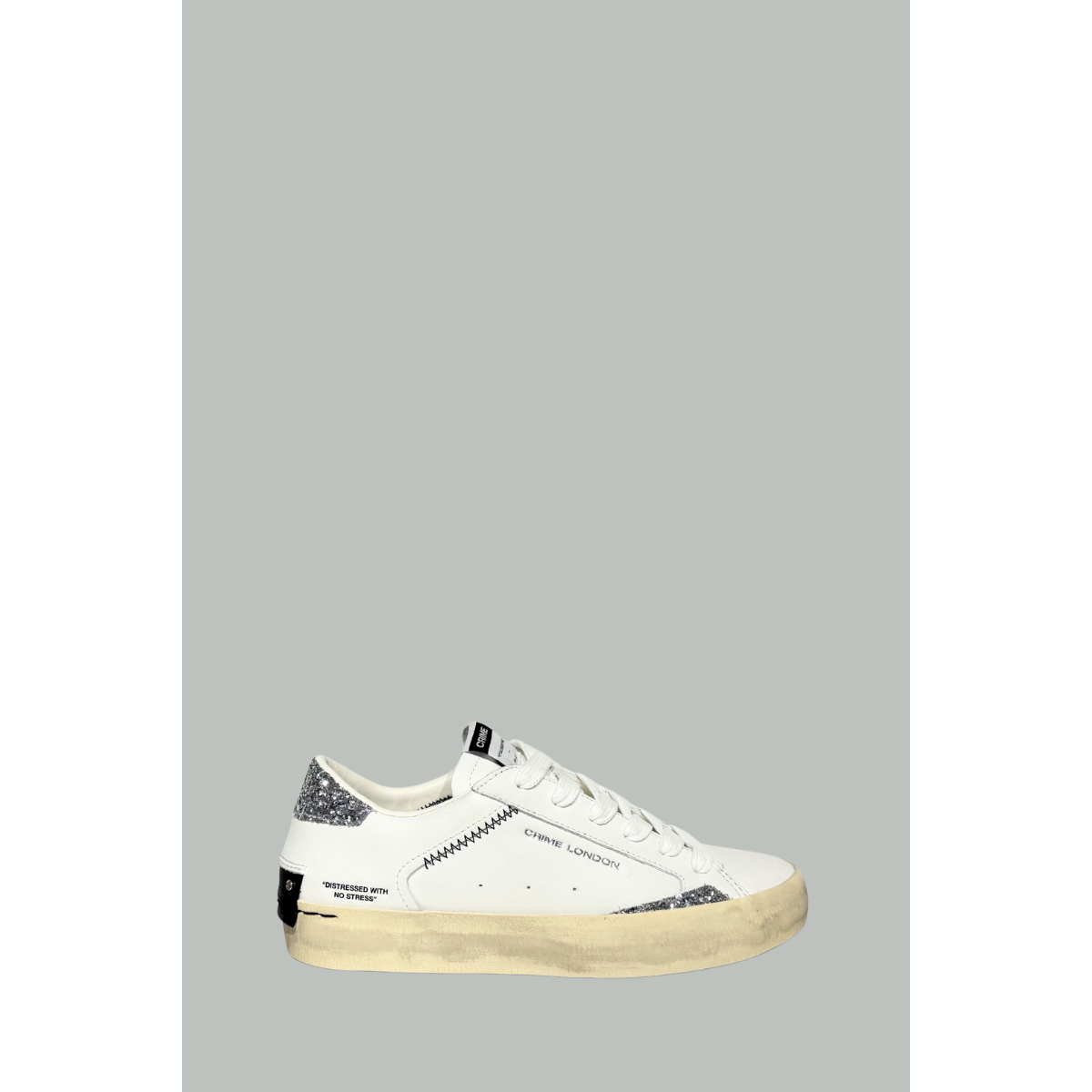 Baskets Distressed - Femme - Blanc - Glitter - CRIME LONDON