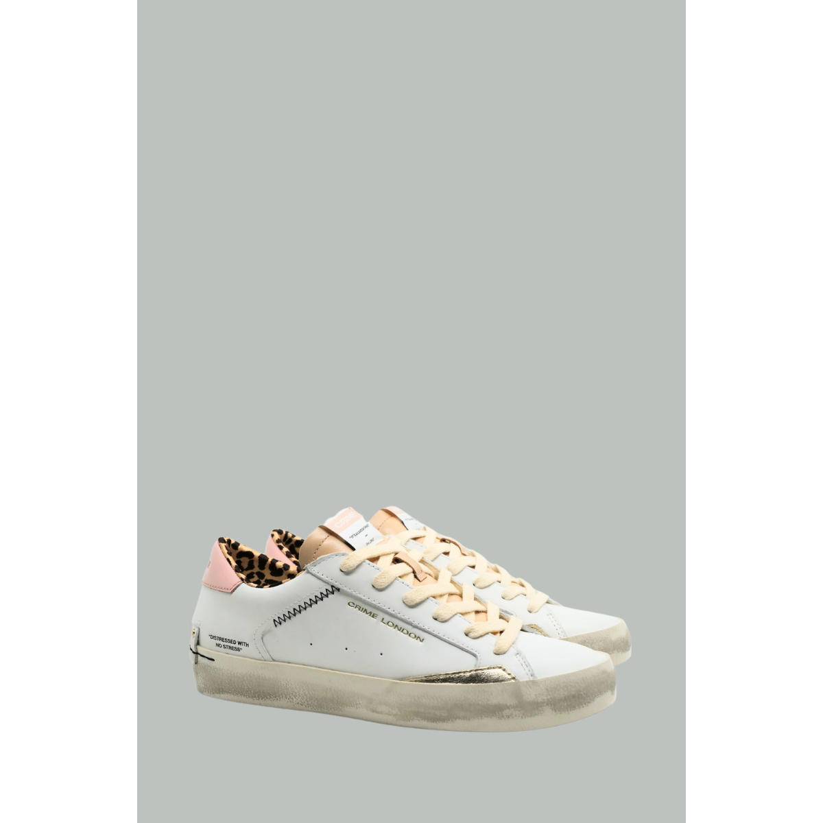 Baskets Distressed Sun Tan - Femme - Blanc/Rose - CRIME LONDON