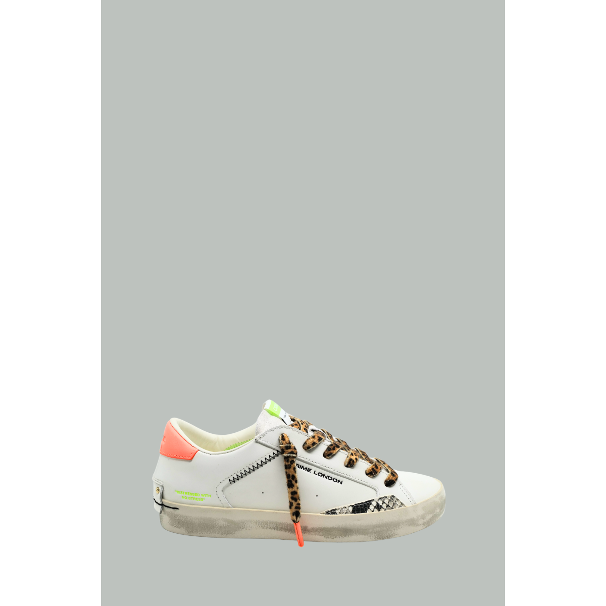 Baskets Distressed Tropic Juice - Femme - Blanc/Orange/Léopard - CRIME LONDON