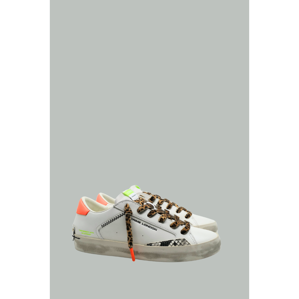 Baskets Distressed Tropic Juice - Femme - Blanc/Orange/Léopard - CRIME LONDON