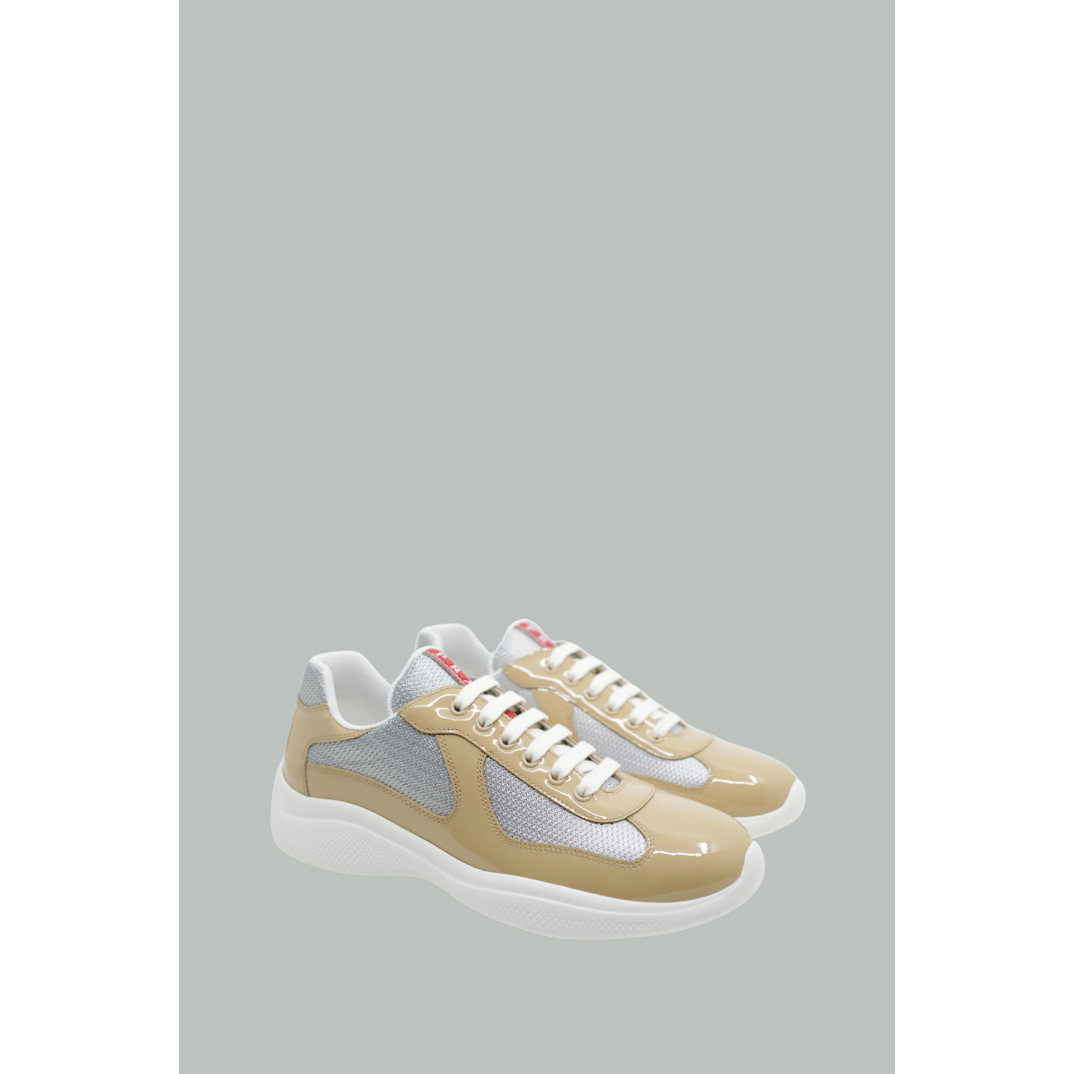 Sneakers Prada America’s Cup En Cuir Verni Et Tissu Technique - Beige - PRADA