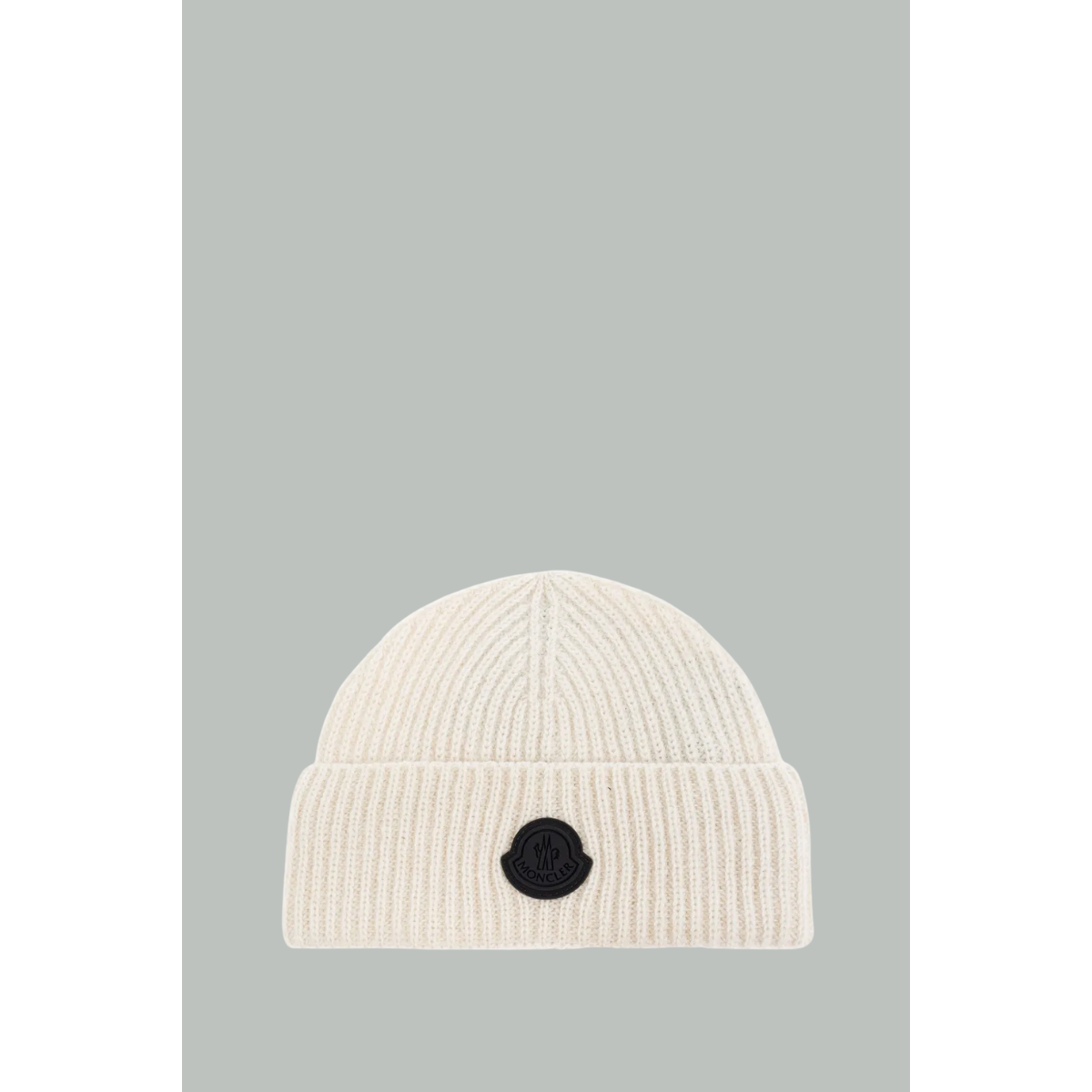 Ribbed Beanie with Logo Patch - Ecru - MONCLER