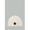 Ribbed Beanie with Logo Patch - Ecru - MONCLER