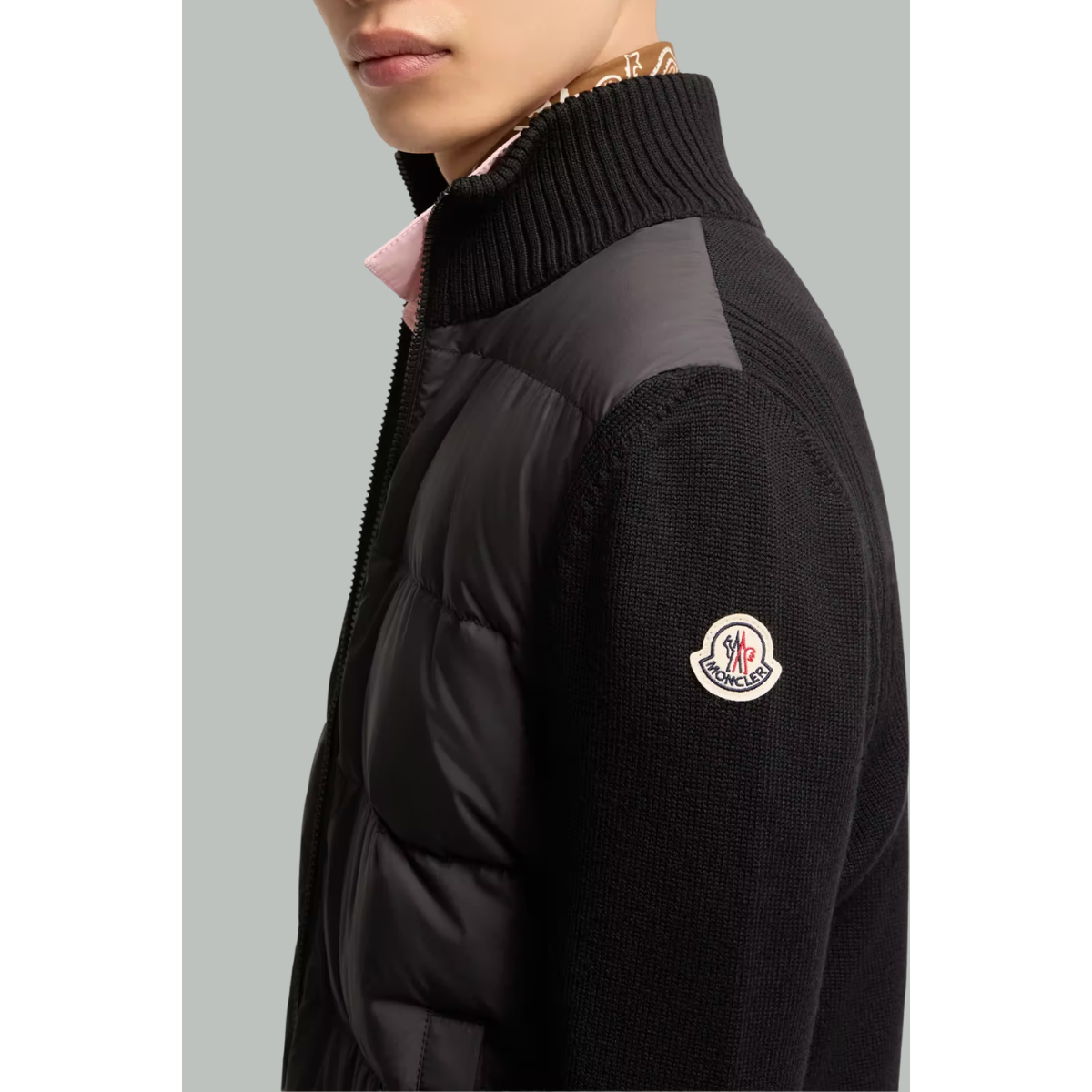 Cardigan Zippé Matelassé en Laine - Noir - MONCLER