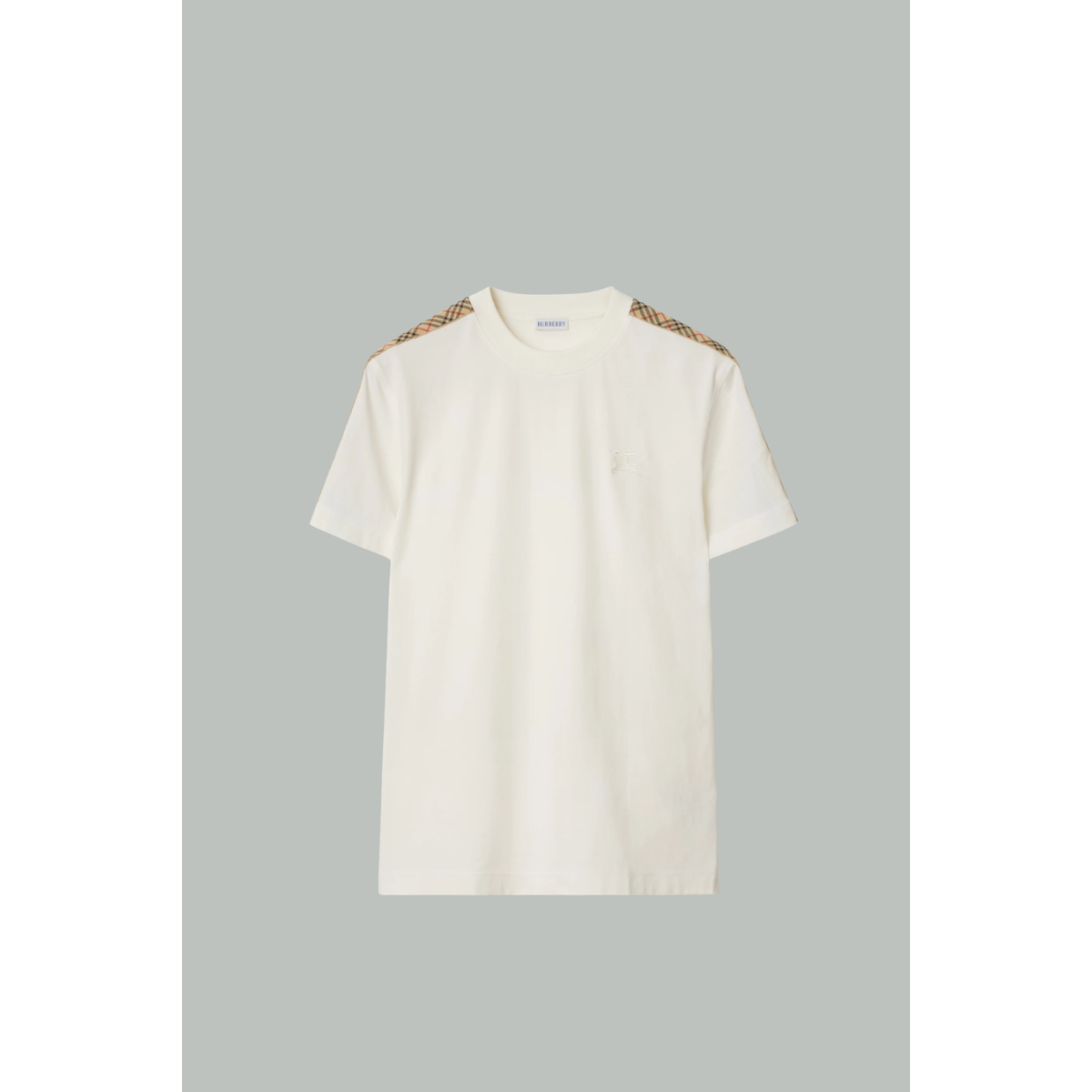 Cotton T-Shirt with Check - White - BURBERRY