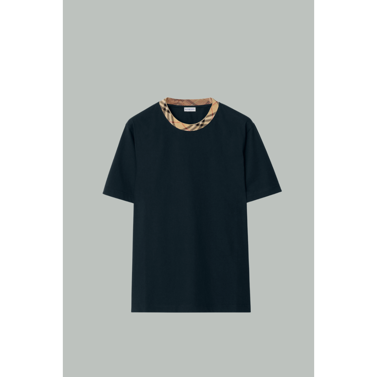 Cotton T-Shirt with Check - Navy - BURBERRY