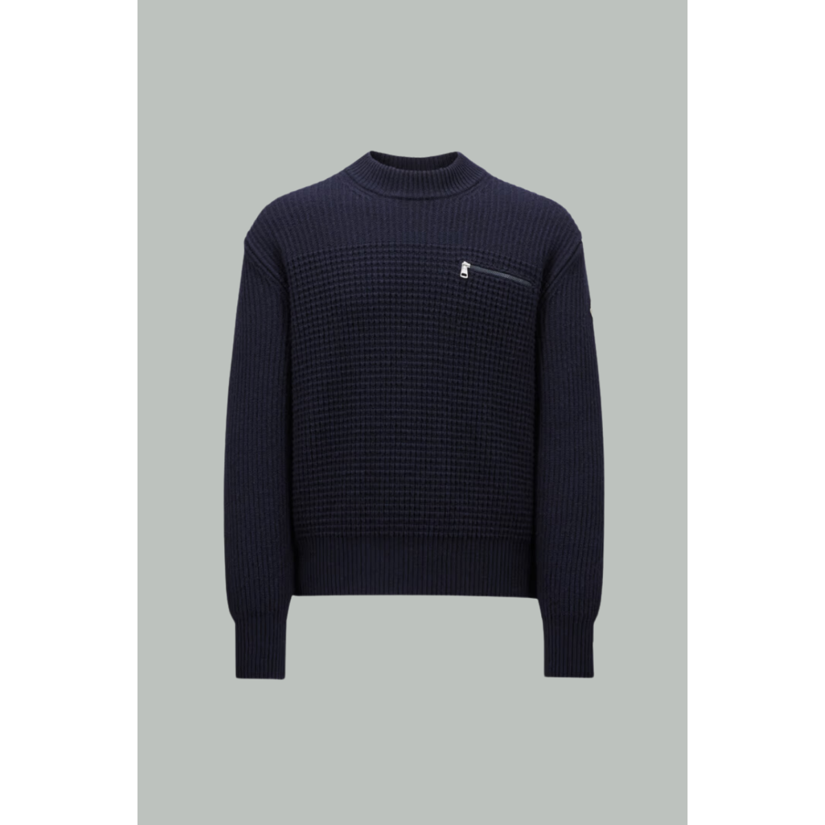 Navy Wool and Cashmere Zip Sweater - MONCLER