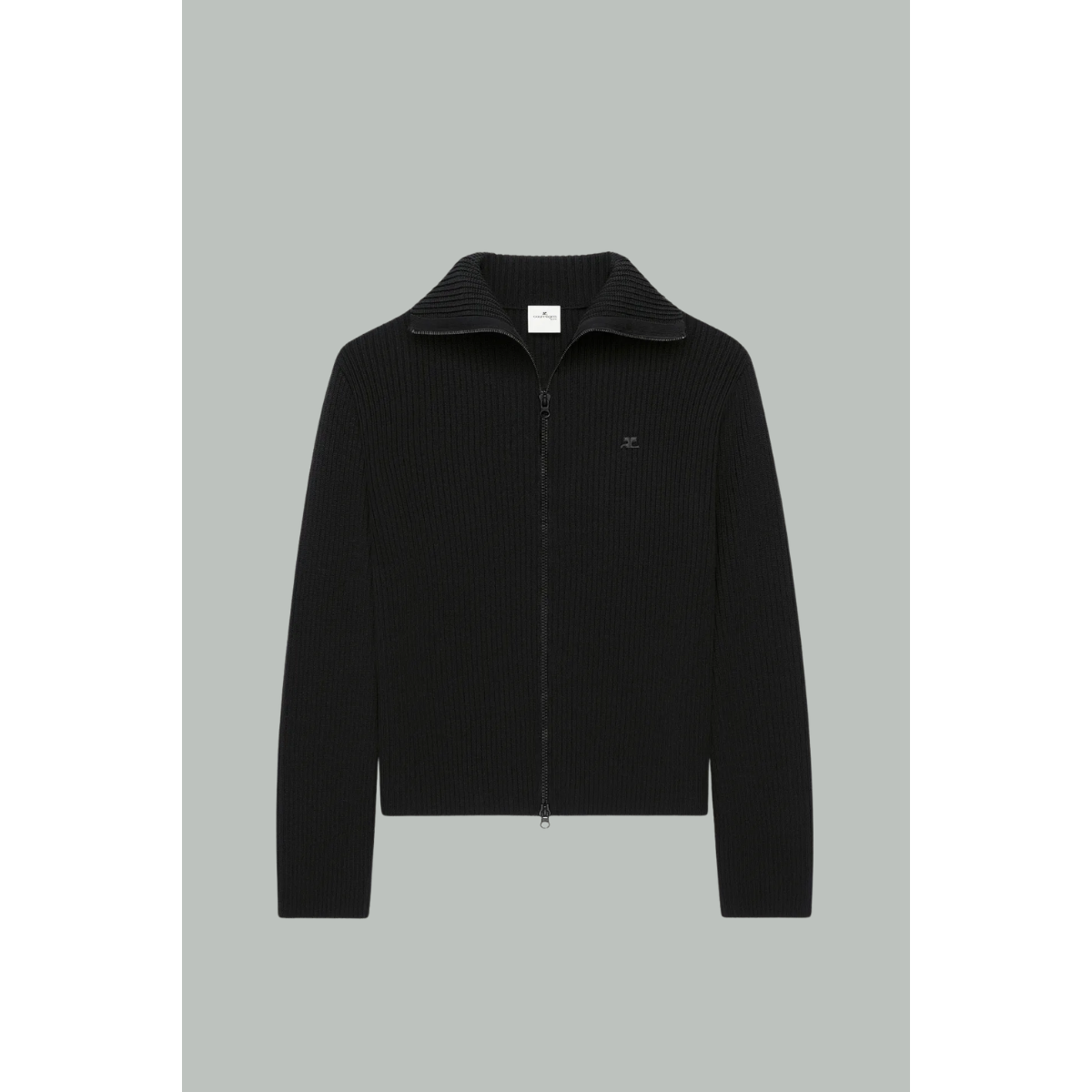 Pull Zippé En Maille Côtelée - Noir - COURRÈGES