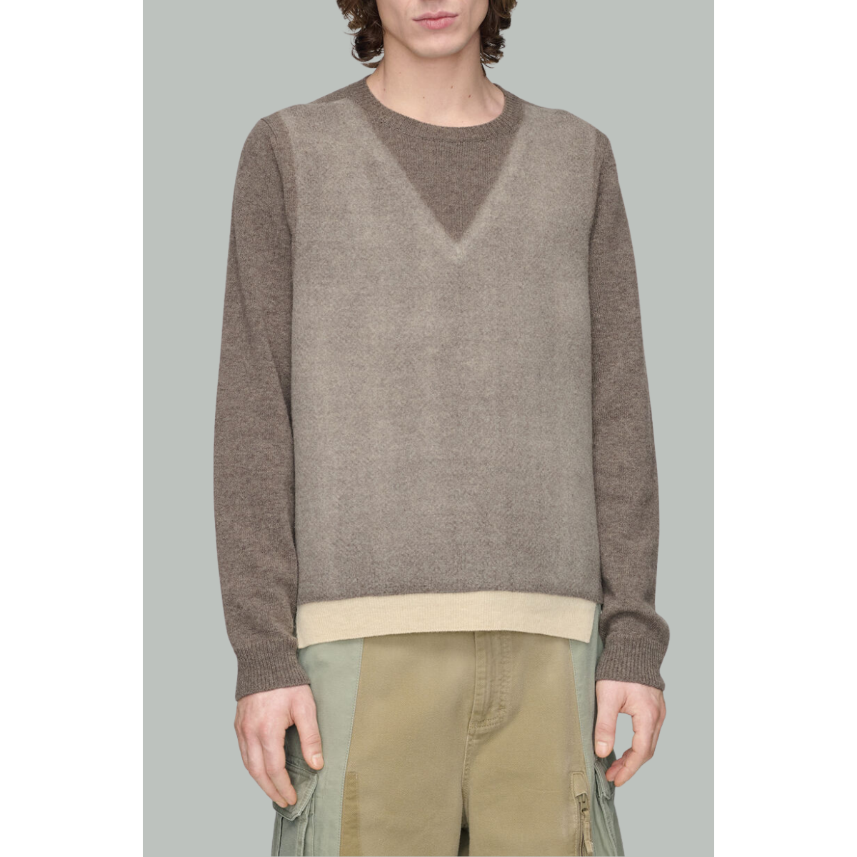 Pull Fusionné À Col Rond En Laine - Marron Taupe - MAISON MARGIELA