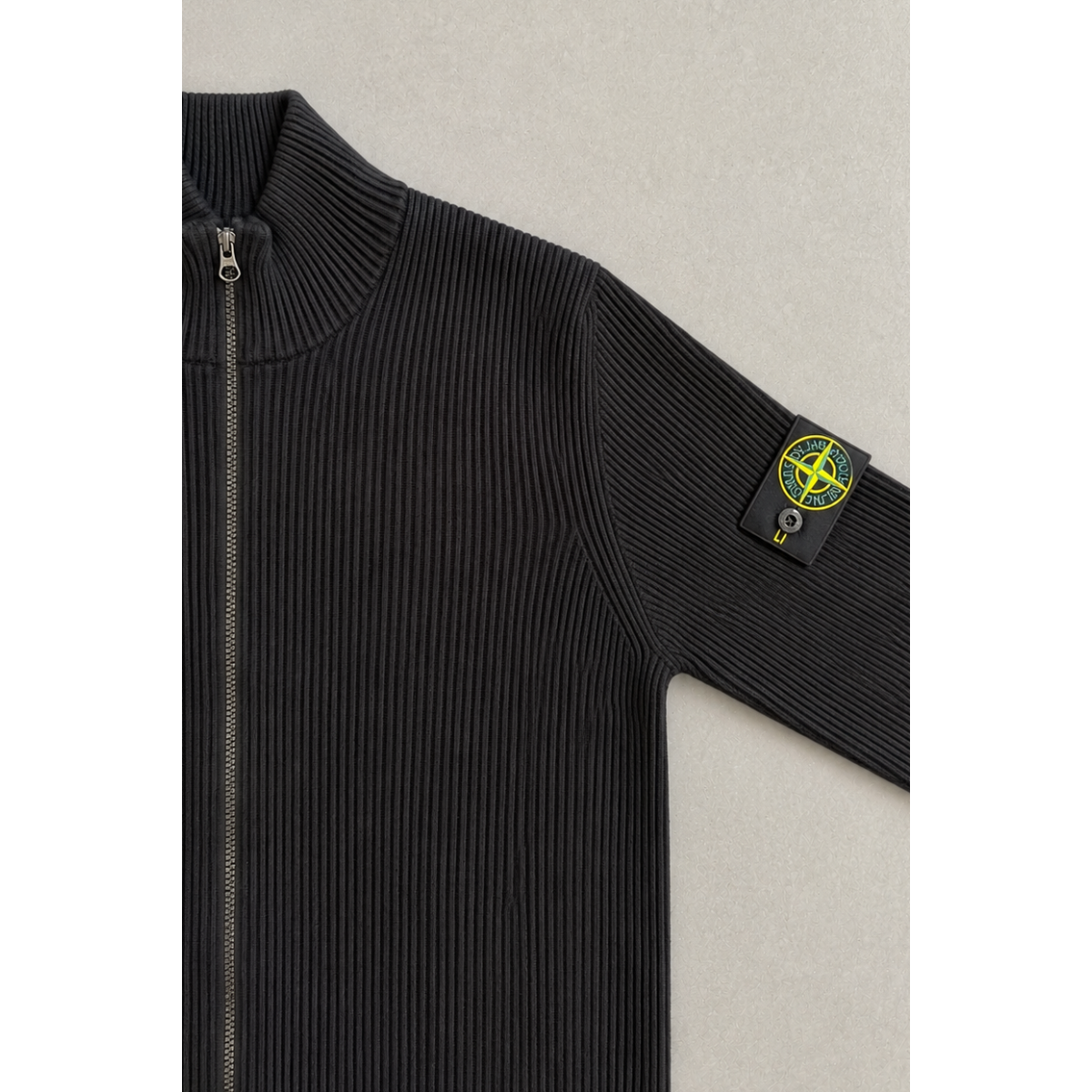 Pull Zippé Coupe Ample Avec Finitions Côtelées - Noir - STONE ISLAND