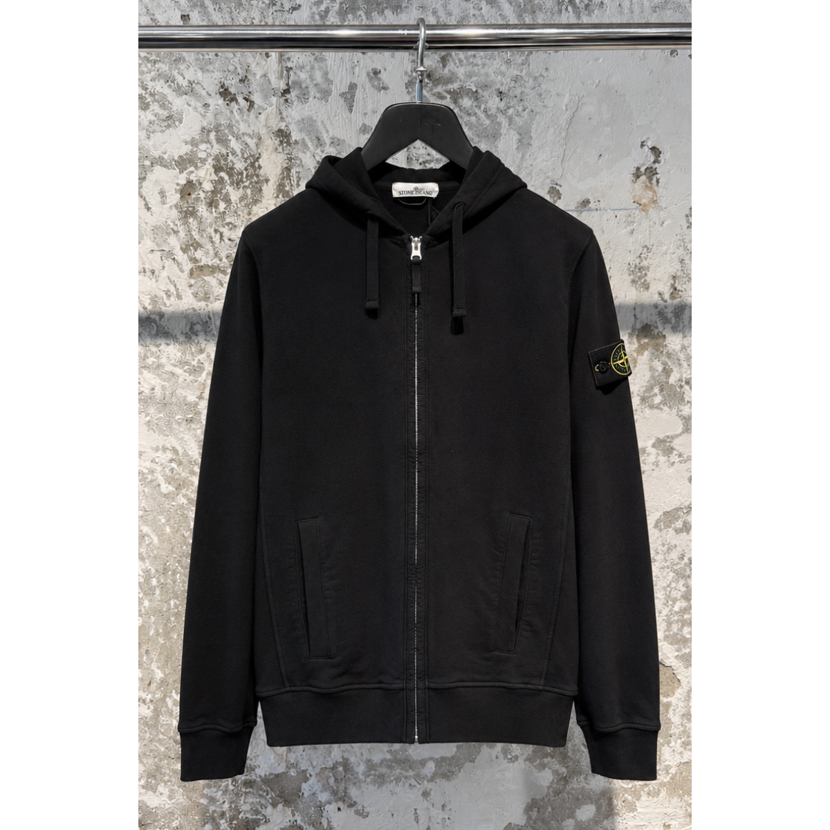 Sweat-Shirt Zippé À Capuche Coupe Regular Avec Apliques Côtelés - Noir - STONE ISLAND
