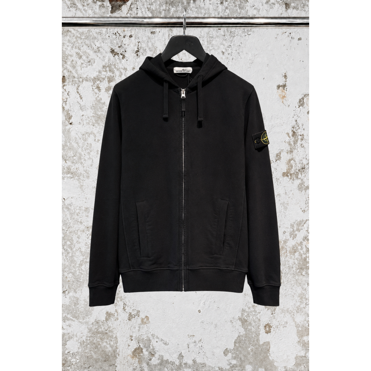 Sweat-Shirt Zippé À Capuche Coupe Regular Avec Apliques Côtelés - Noir - STONE ISLAND
