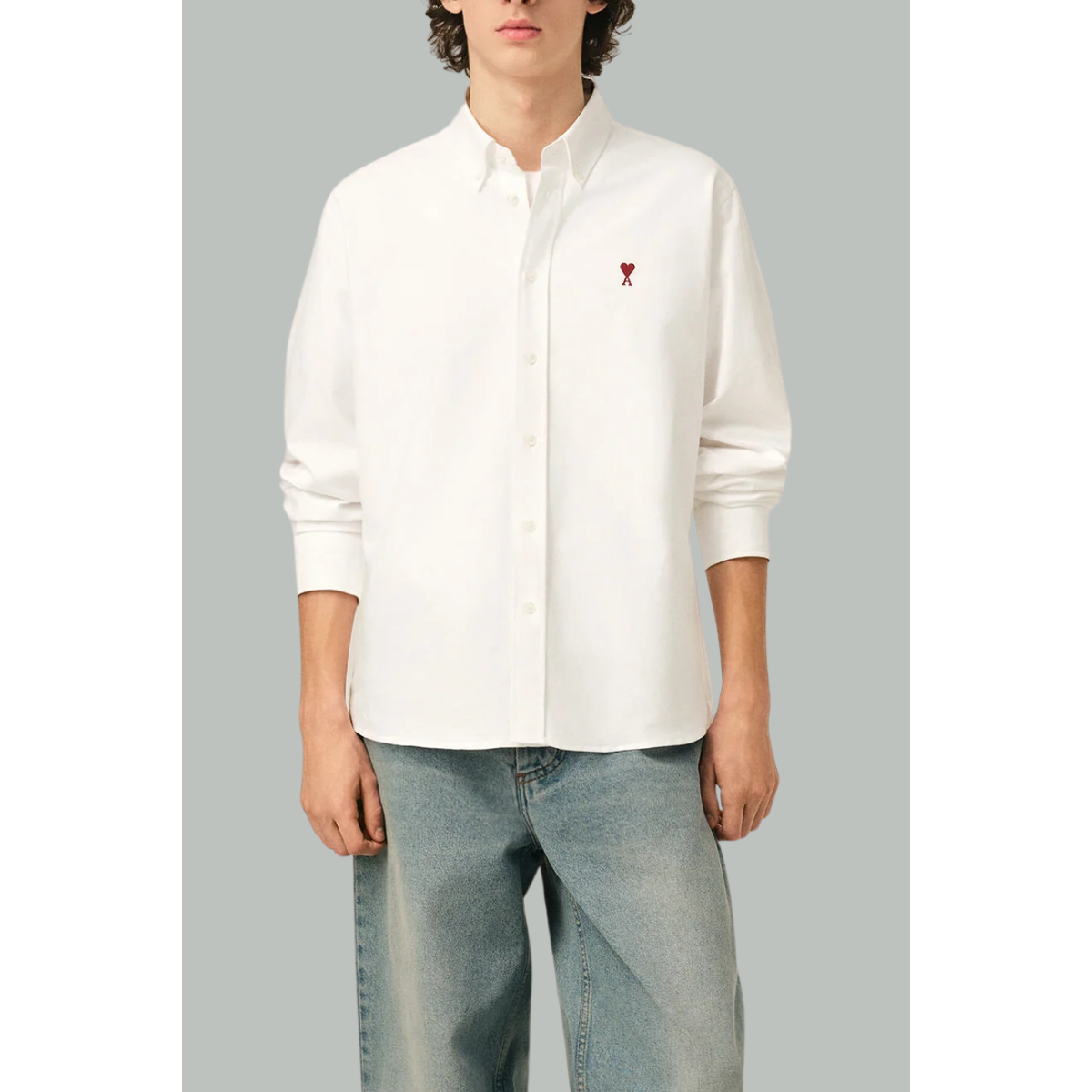 Ami de Coeur Cotton Oxford Button-Down Shirt – Natural White – AMI PARIS