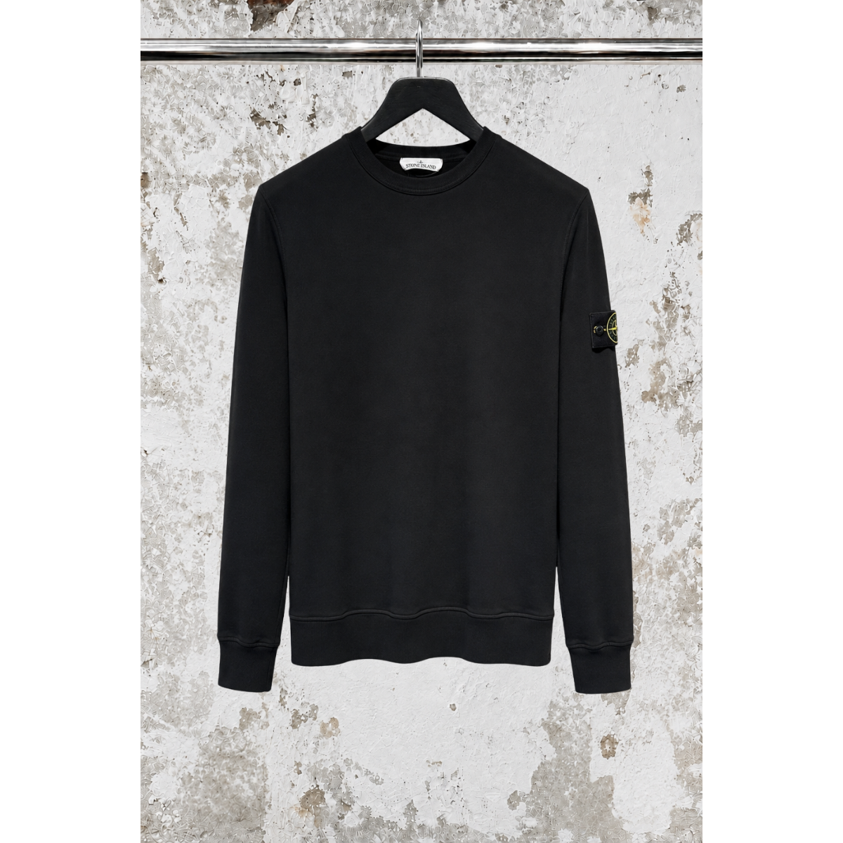 Sweat-Shirt Ras-Du-Cou Coupe Regular Avec Apliques Côtelés - Noir - STONE ISLAND