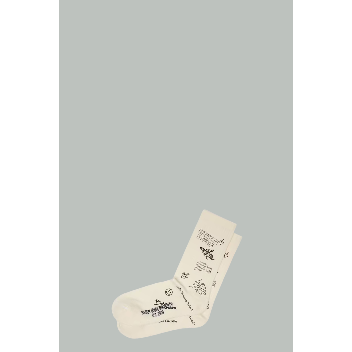 White Ribbed Socks With Scribble Print - White - GOLDEN GOOSE