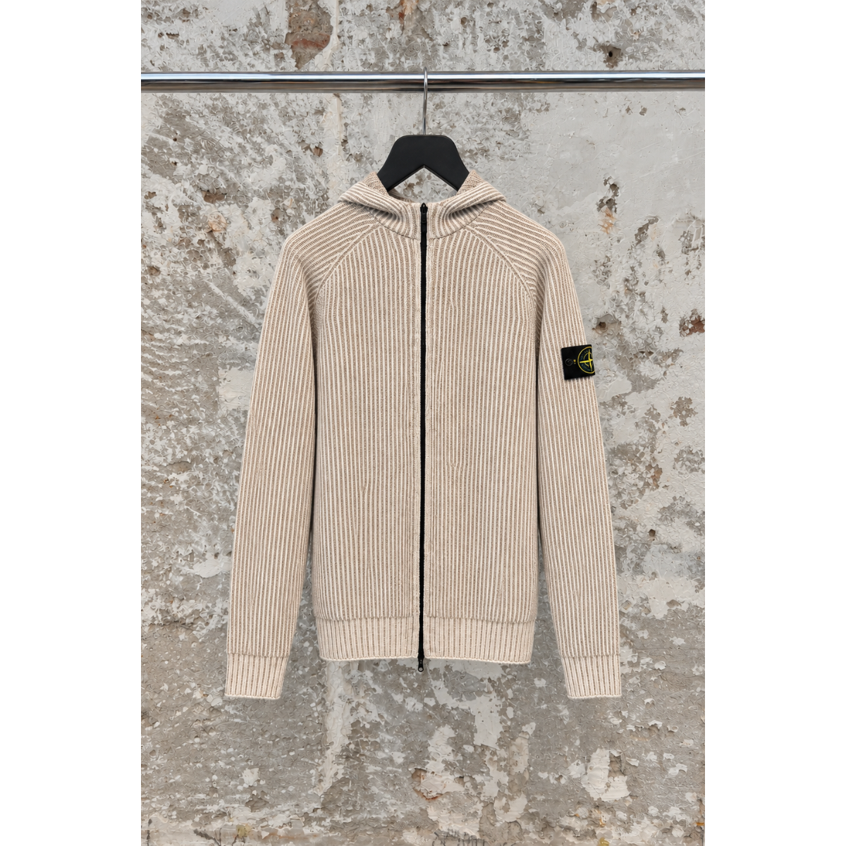 Zip-Up Hoodie with Raglan Sleeves - Beige - STONE ISLAND