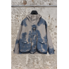 Short Padded Parka with Hand-Painted Finish - Grey/Blue - STONE ISLAND