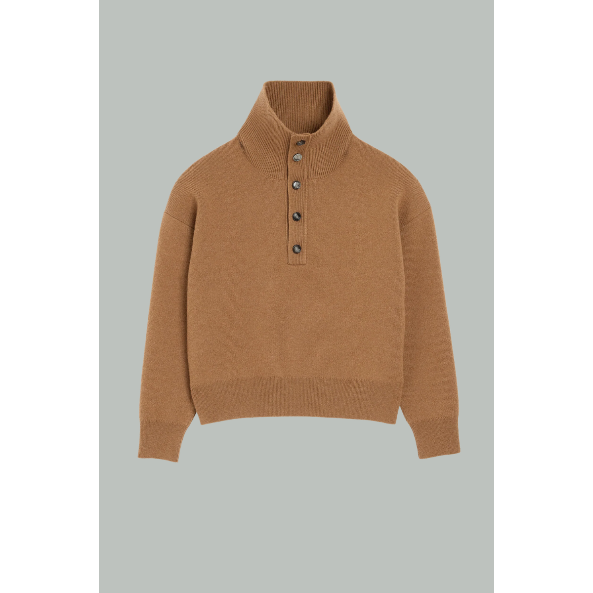 Pull Col Montant Boutonné En Laine - Marron - AMI PARIS