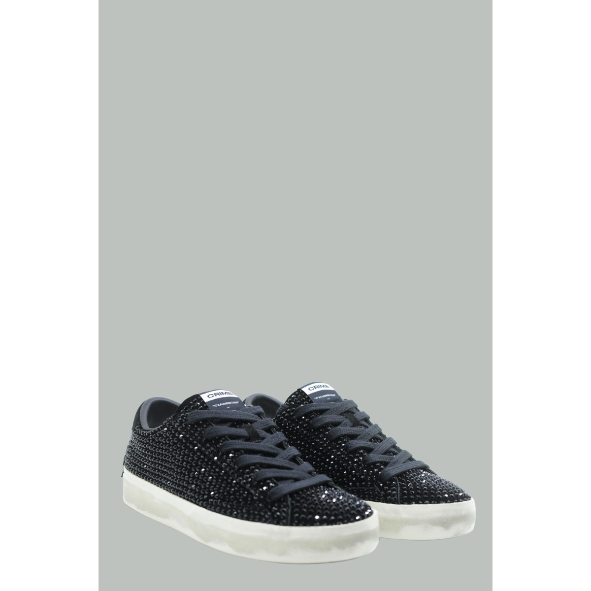 Distressed Rhinestone Sneakers - Women - Black - CRIME LONDON