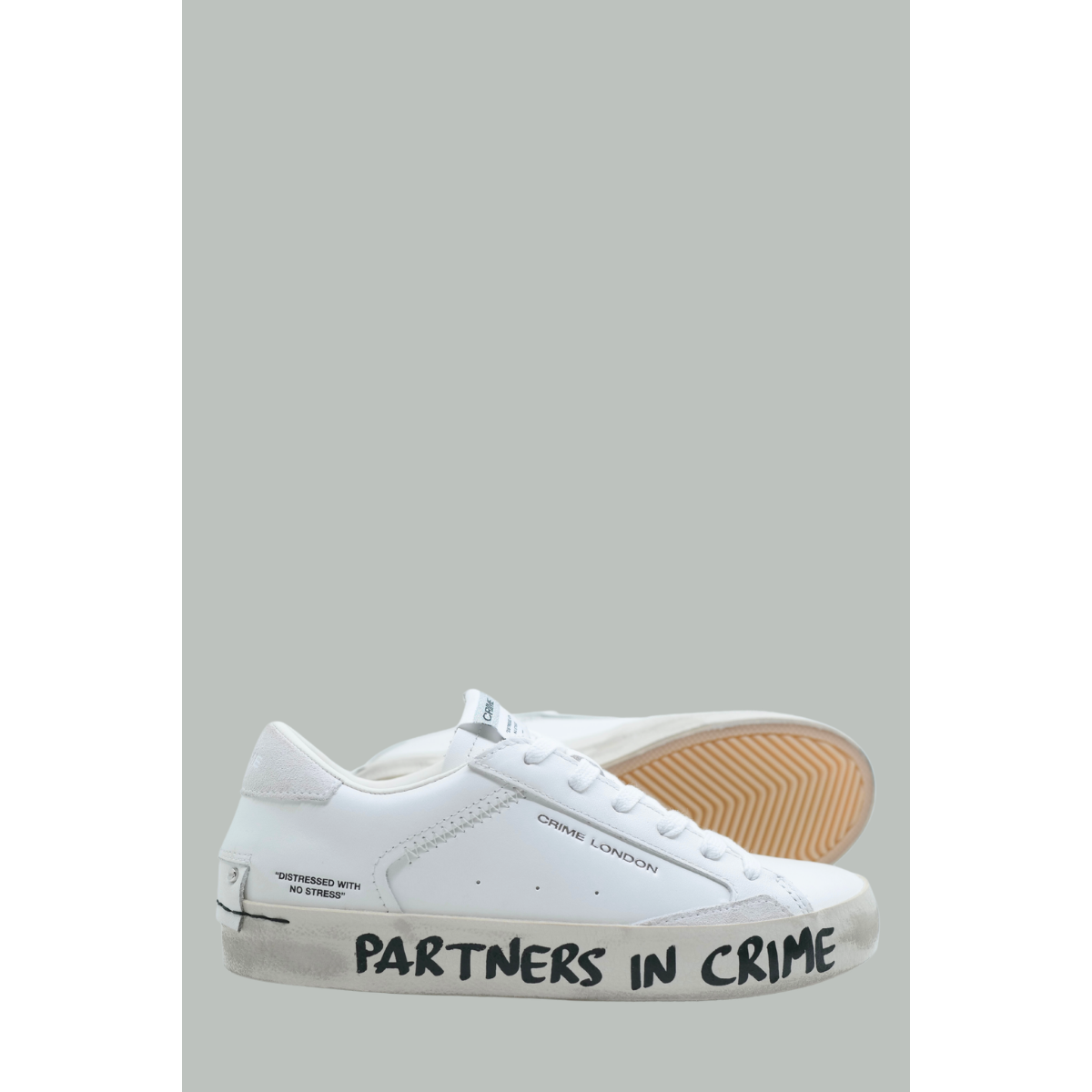 Distressed Tag Sneakers - Women - White - CRIME LONDON