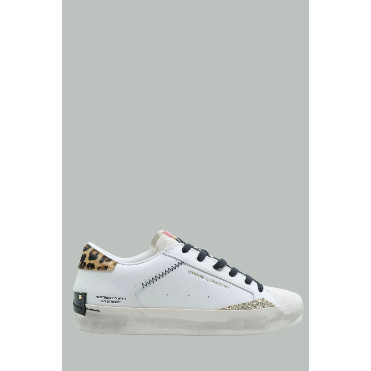 Distressed Sneakers Leopard - Women - White - CRIME LONDON