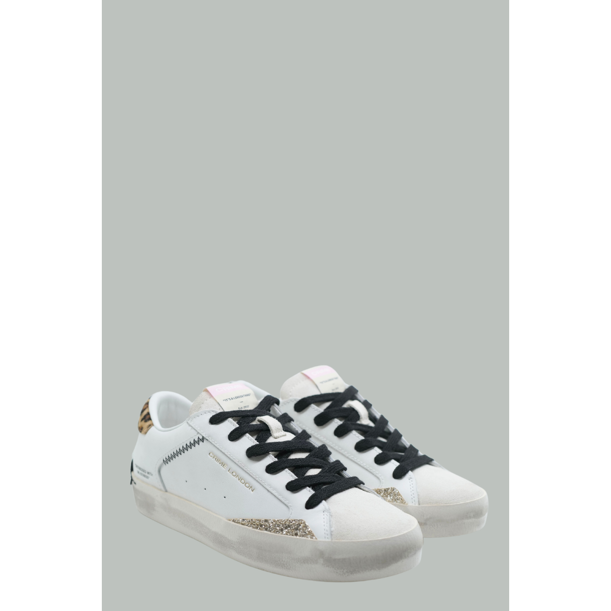 Distressed Sneakers Leopard - Women - White - CRIME LONDON