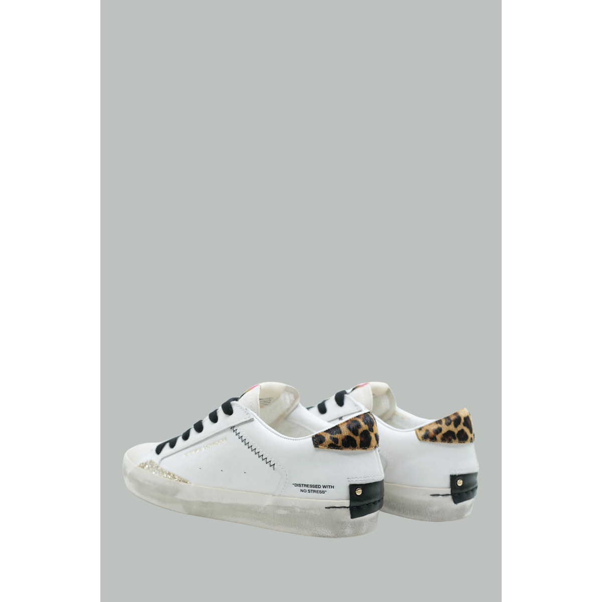 Distressed Sneakers Leopard - Women - White - CRIME LONDON
