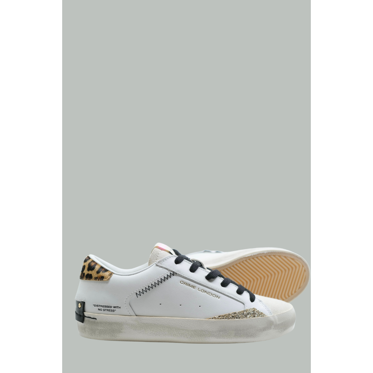 Distressed Sneakers Leopard - Women - White - CRIME LONDON