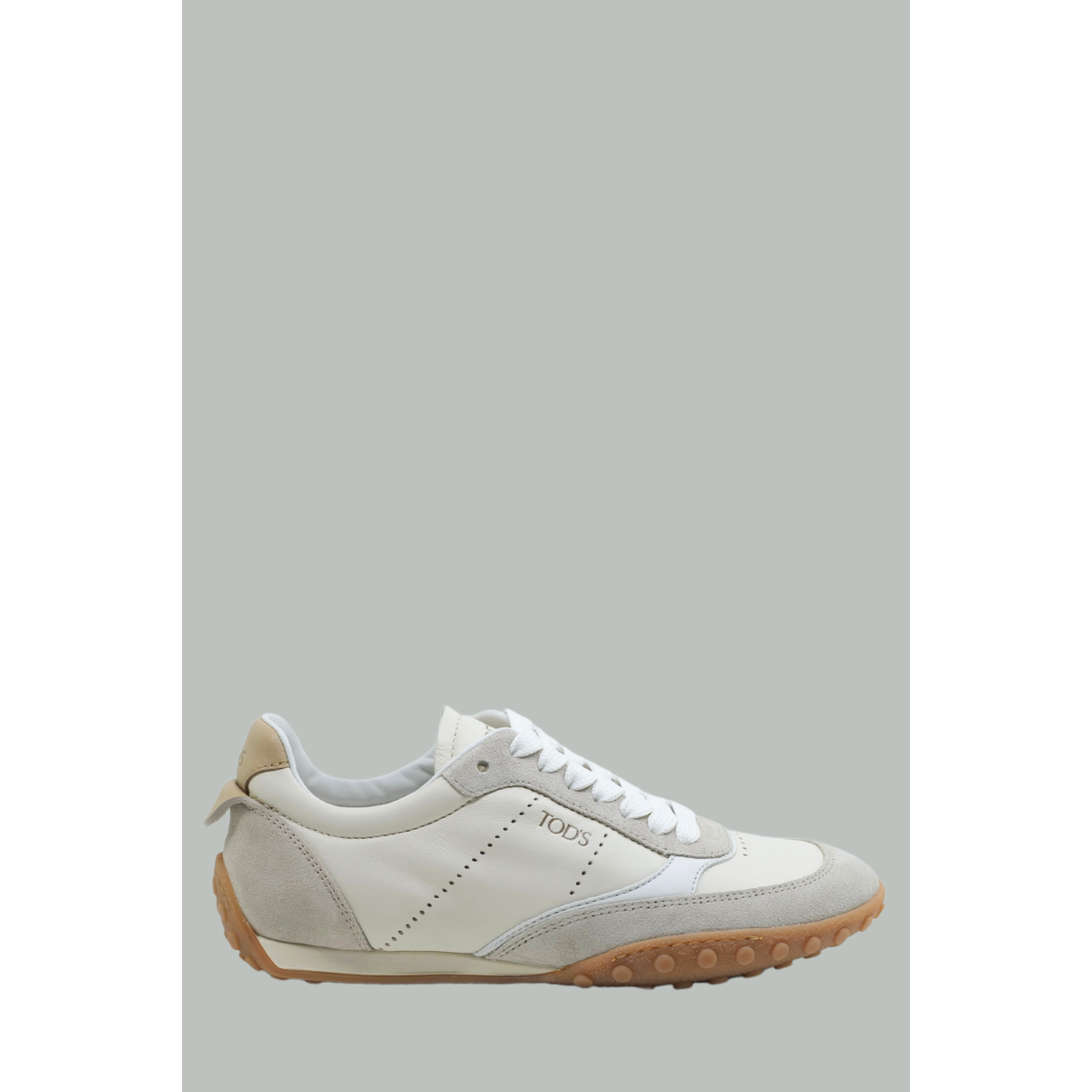 Lace-Up Sneakers in Smooth Leather and Suede - White/Beige - TOD'S