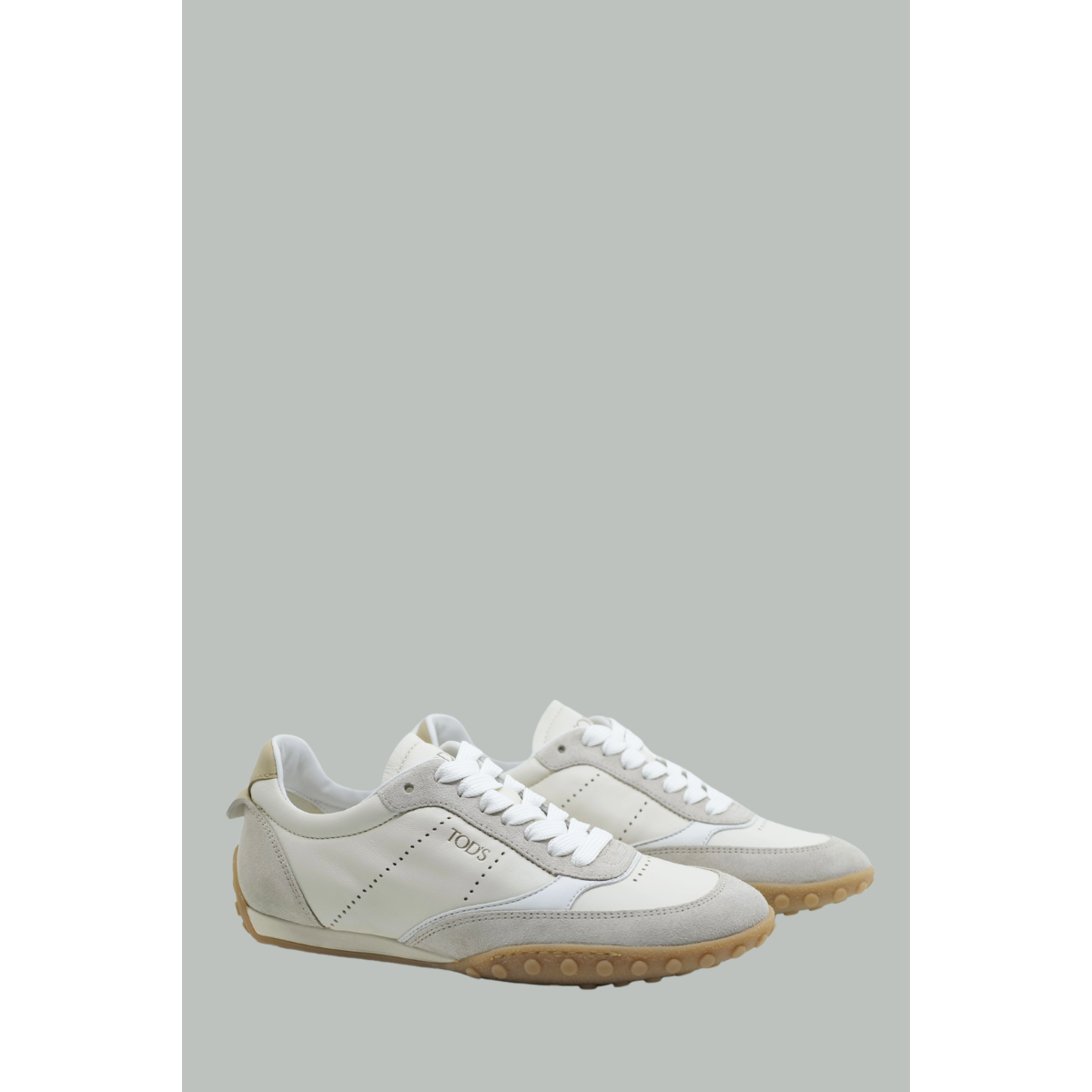 Lace-Up Sneakers in Smooth Leather and Suede - White/Beige - TOD'S