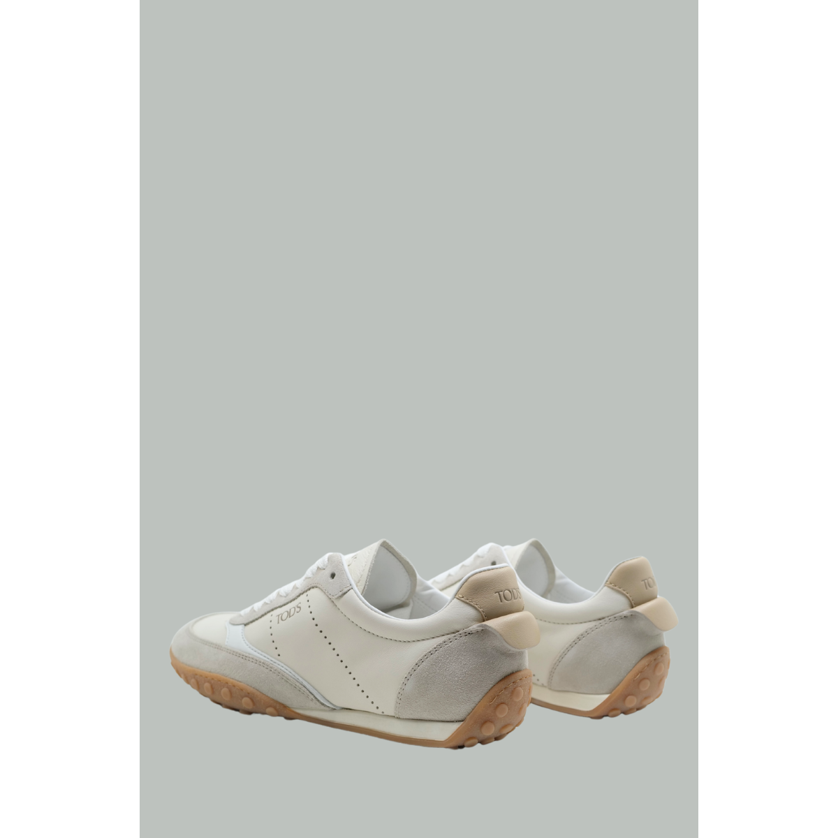 Lace-Up Sneakers in Smooth Leather and Suede - White/Beige - TOD'S