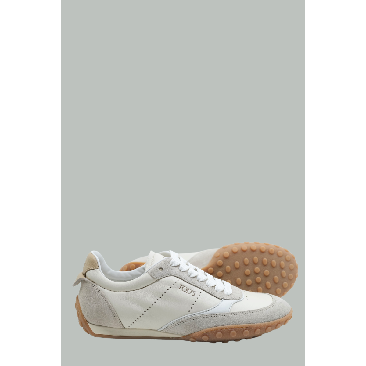 Lace-Up Sneakers in Smooth Leather and Suede - White/Beige - TOD'S