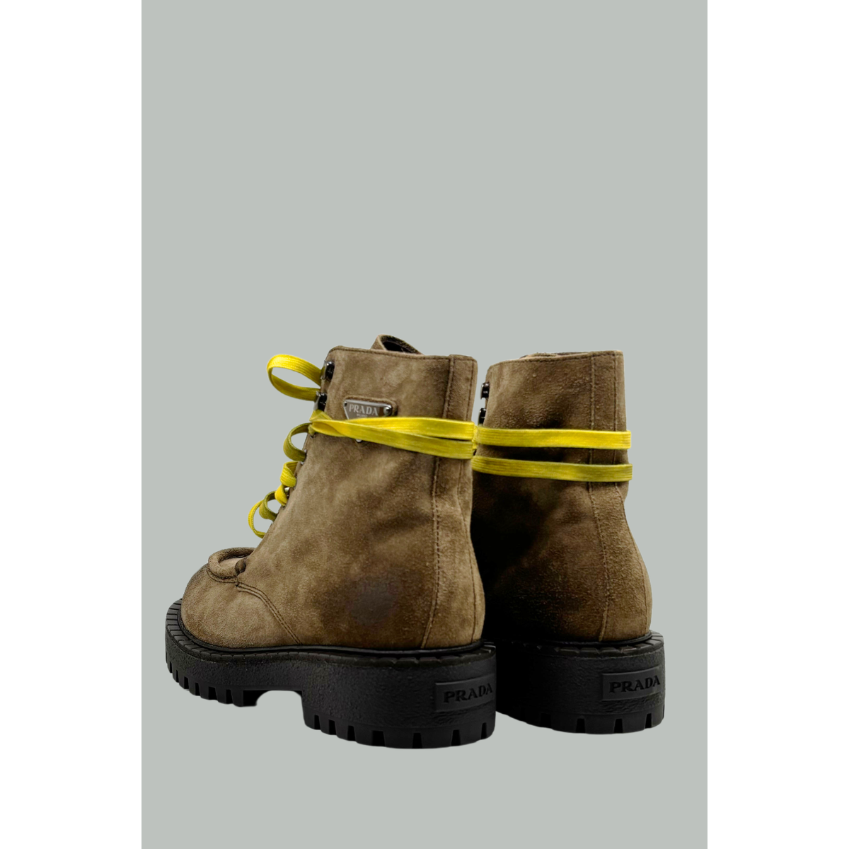Distressed Suede Calfskin Lace-Up Ankle Boots - Brown - PRADA