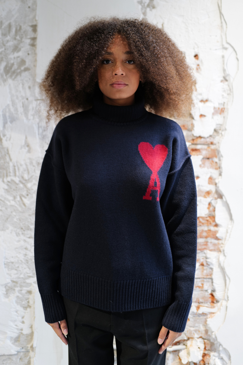 Red Ami of Heart Sweater Navy blue AMI PARIS
